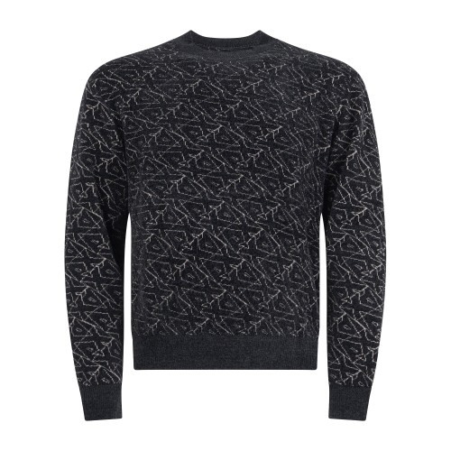 Armani Exchange - Maglione nero girocollo con fantasia geometrica logo all-over