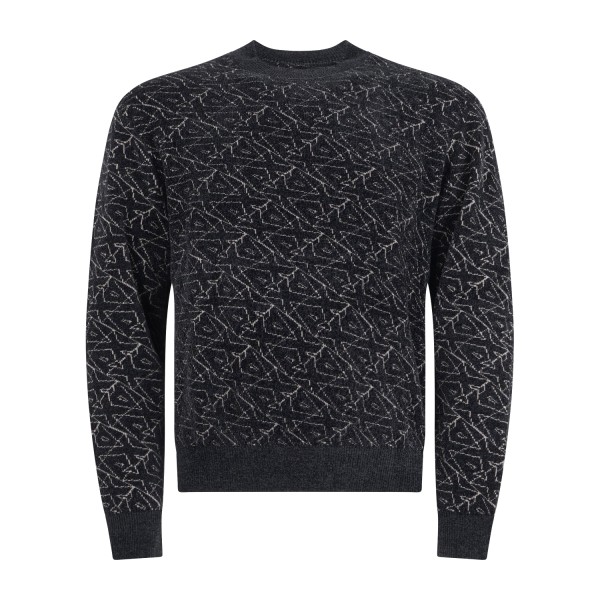 Armani Exchange - Maglione nero girocollo con fantasia geometrica logo all-over