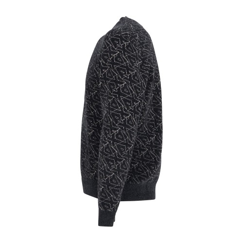Armani Exchange - Maglione nero girocollo con fantasia geometrica logo all-over 2