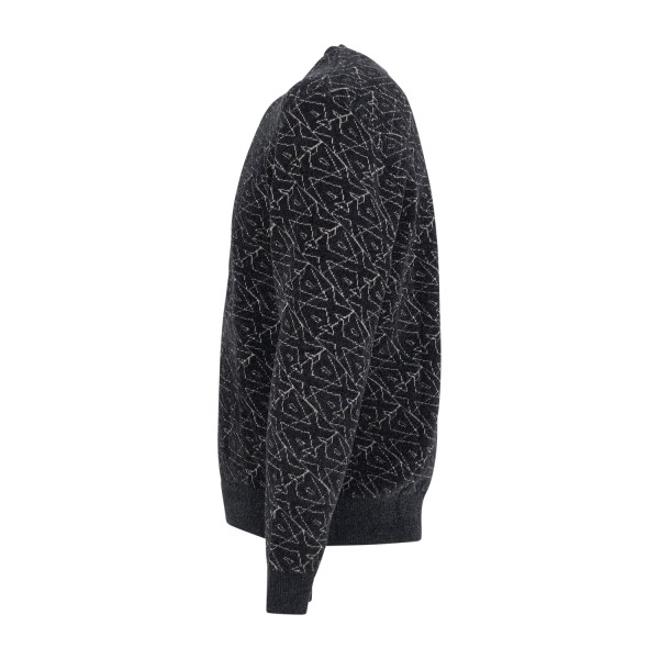 Armani Exchange - Maglione nero girocollo con fantasia geometrica logo all-over