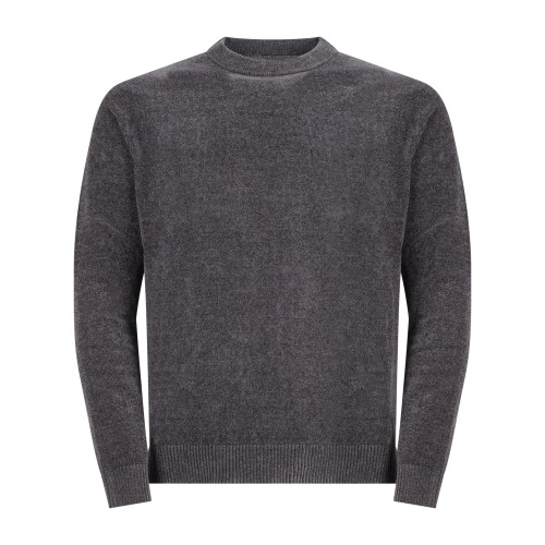 Unity - Maglione grigio girocollo in ciniglia con filati tecnici per uomo |