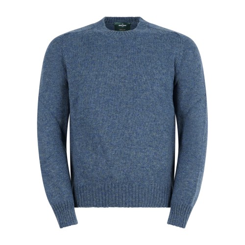 Gran Sasso - Maglione girocollo ottanio in pura lana Shetland per uomo |