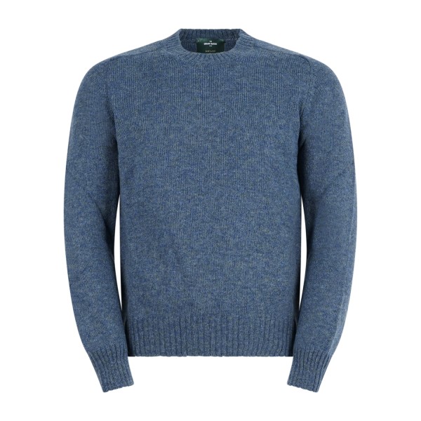 Gran Sasso - Maglione girocollo ottanio in pura lana Shetland per uomo |