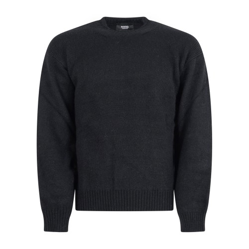 +39 Masq - Maglione girocollo nero in misto alpaca superfine con collo a