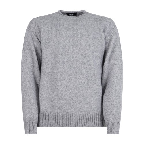+39 Masq - Maglione girocollo grigio in misto alpaca superfine con collo a