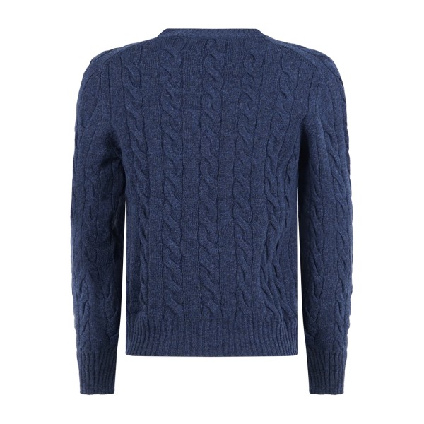 Gran Sasso - Maglione girocollo blu in pura lana Shetland con lavorazione a