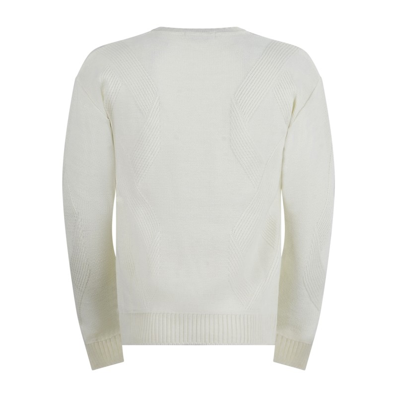 Daniele Alessandrini - Maglione girocollo bianco con lavorazione per uomo |
