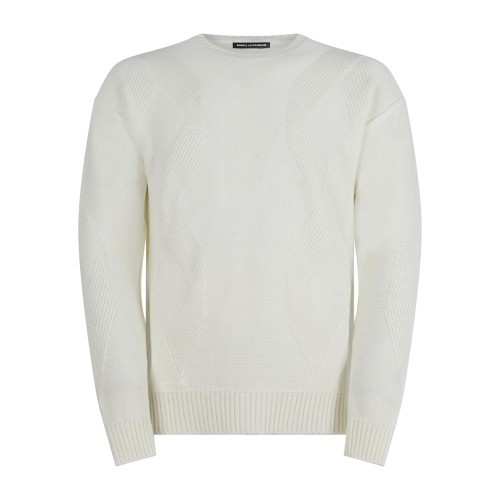 Daniele Alessandrini - Maglione girocollo bianco con lavorazione per uomo |