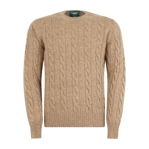 Gran Sasso - Maglione girocollo beige in pura lana Shetland con lavorazione a