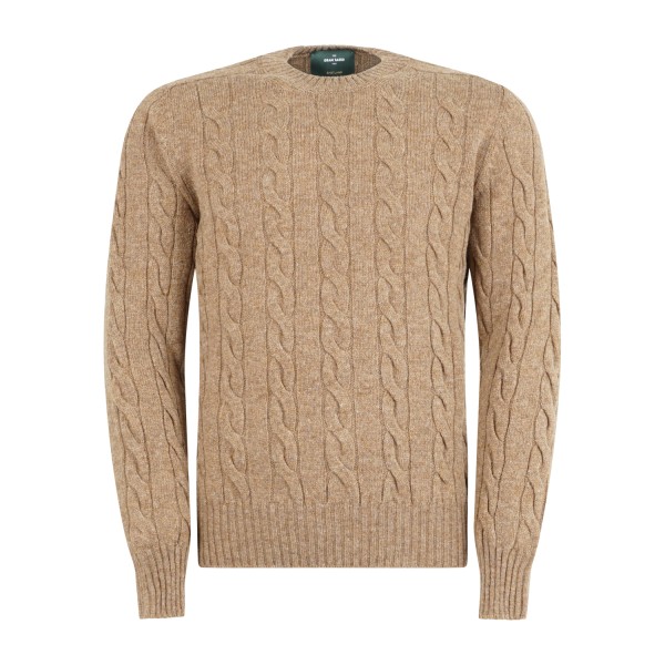 Gran Sasso - Maglione girocollo beige in pura lana Shetland con lavorazione a
