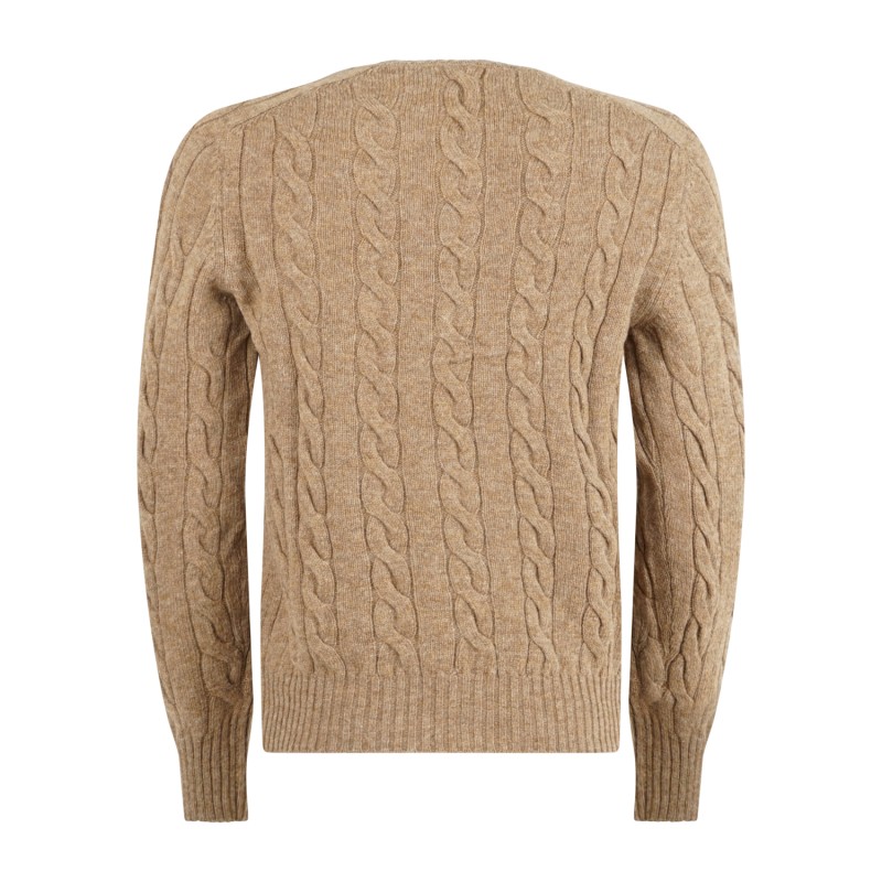 Gran Sasso - Maglione girocollo beige in pura lana Shetland con lavorazione a