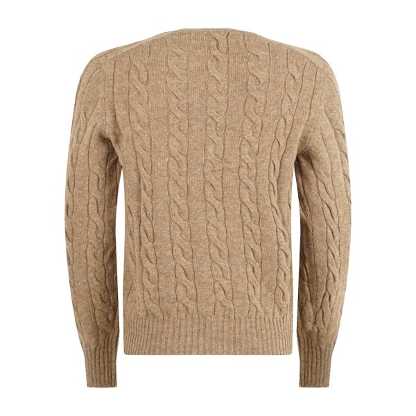 Gran Sasso - Maglione girocollo beige in pura lana Shetland con lavorazione a