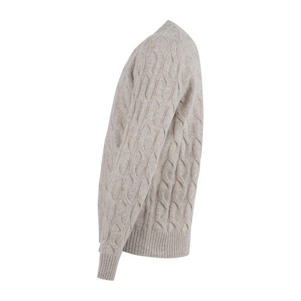 +39 Masq - Maglione girocollo beige in pura lana merino con lavorazione a