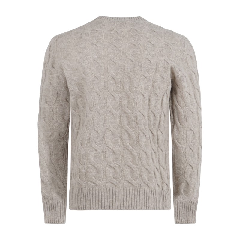 +39 Masq - Maglione girocollo beige in pura lana merino con lavorazione a