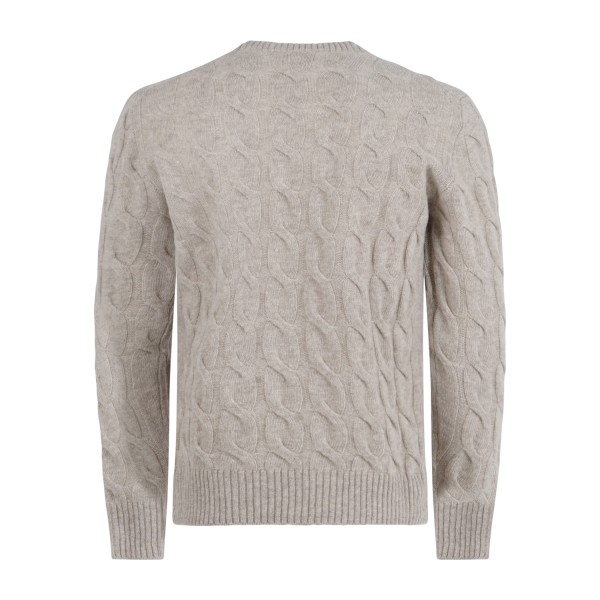 +39 Masq - Maglione girocollo beige in pura lana merino con lavorazione a