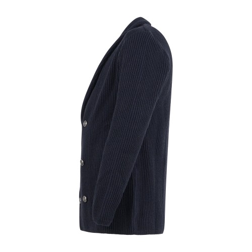 Barbati - Maglione cardigan blu con bottoni doppio petto e collo sciallato per 2