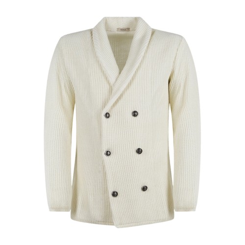 Barbati - Maglione cardigan bianco con bottoni doppio petto e collo sciallato