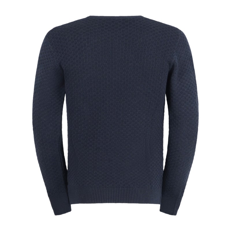 Luca Bertelli - Maglione blu girocollo con lavorazione intarsio per uomo |