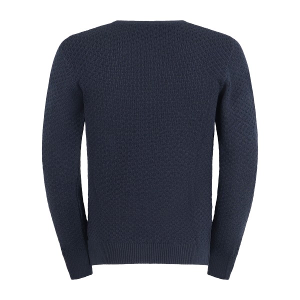 Luca Bertelli - Maglione blu girocollo con lavorazione intarsio per uomo |