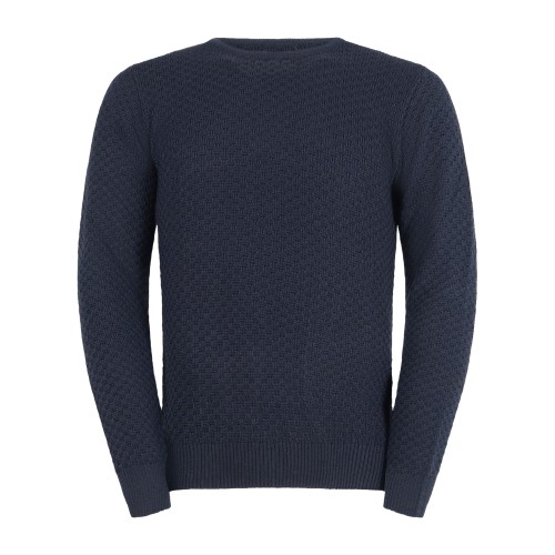 Luca Bertelli - Maglione blu girocollo con lavorazione intarsio per uomo |