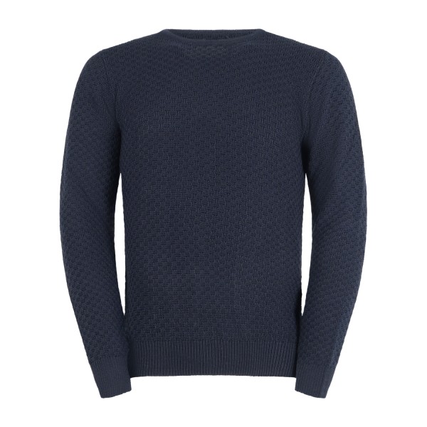 Luca Bertelli - Maglione blu girocollo con lavorazione intarsio per uomo |