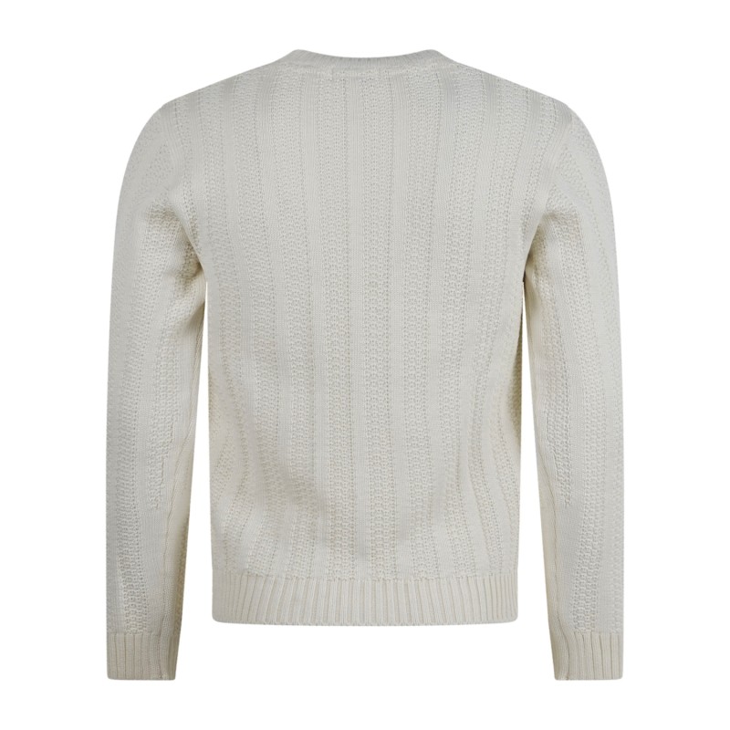 Luca Bertelli - Maglione bianco girocollo con lavorazione a coste per uomo |