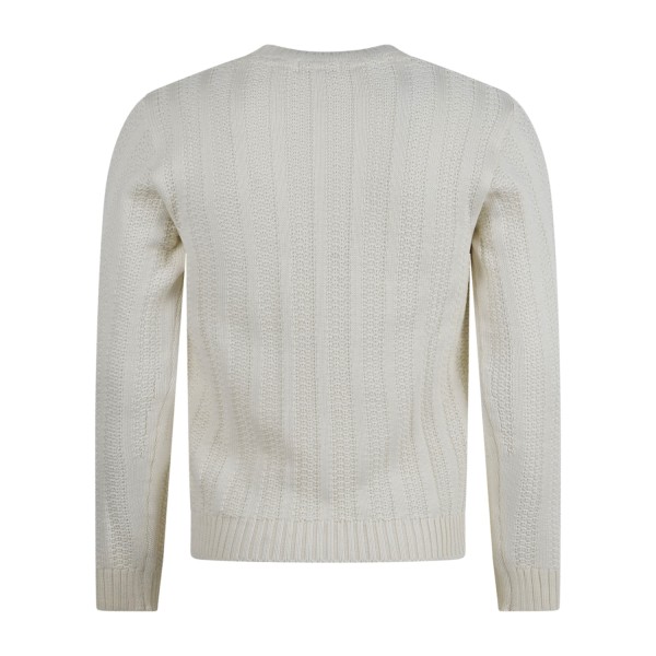 Luca Bertelli - Maglione bianco girocollo con lavorazione a coste per uomo |