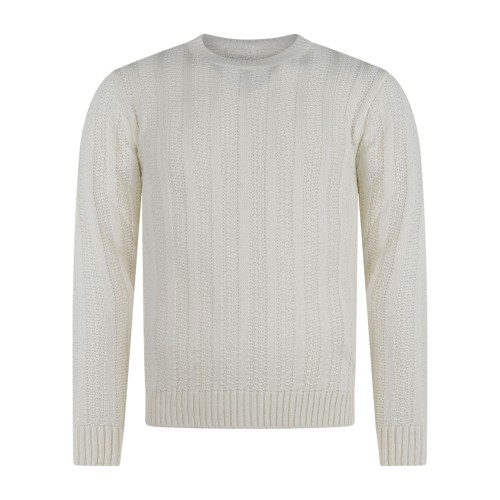 Luca Bertelli - Maglione bianco girocollo con lavorazione a coste per uomo |