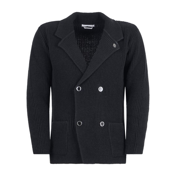 Daniele Alessandrini - Giacca maglia nera doppipetto con lavorazione a maglia