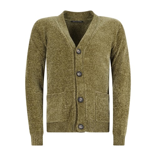 Daniele Alessandrini - Cardigan verde in ciniglia con tasche per uomo |