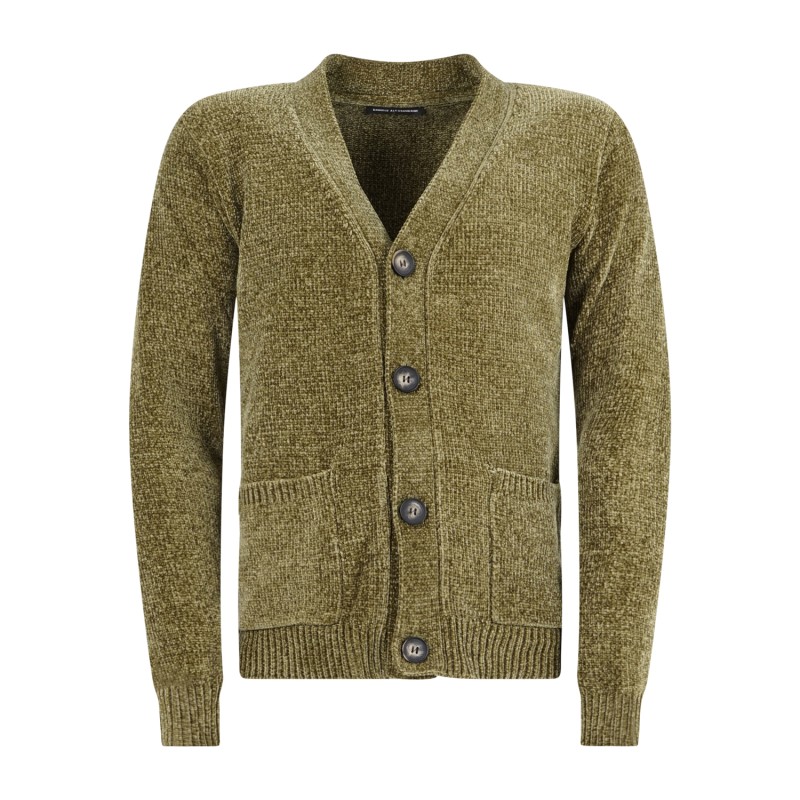 Daniele Alessandrini - Cardigan verde in ciniglia con tasche per uomo |