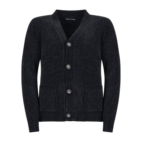 Daniele Alessandrini - Cardigan nero in ciniglia con tasche per uomo |