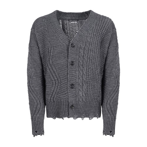 Daniele Alessandrini - Cardigan grigio con lavorazione e fondo sfilacciato per