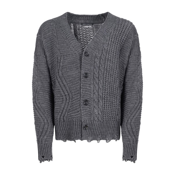 Daniele Alessandrini - Cardigan grigio con lavorazione e fondo sfilacciato per