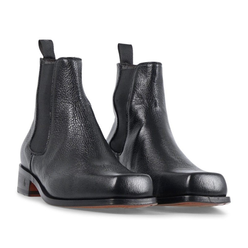 Morgillo - Stivaletto nero in pelle martellata con punta quadrata per uomo |