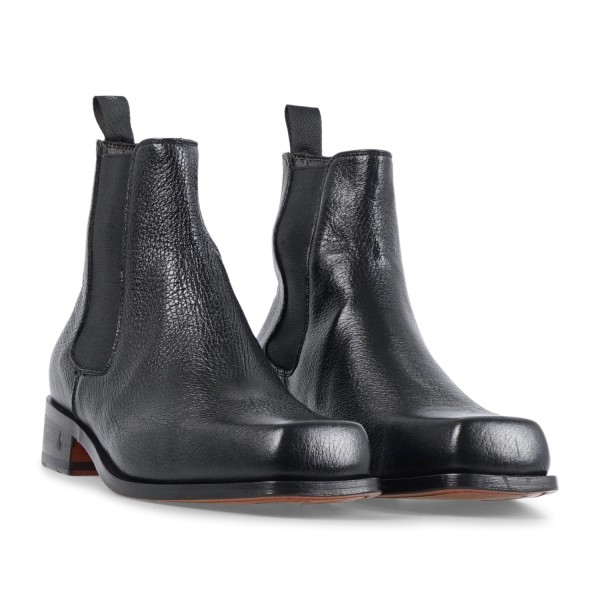 Morgillo - Stivaletto nero in pelle martellata con punta quadrata per uomo |