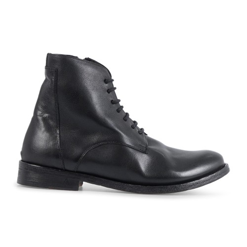 Morgillo - Stivaletto basso nero in pelle con chiusura lacci e zip laterale per