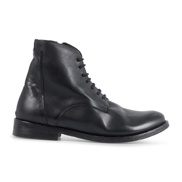 Morgillo - Stivaletto basso nero in pelle con chiusura lacci e zip laterale per