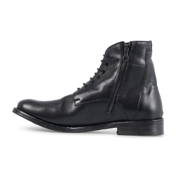 Morgillo - Stivaletto basso nero in pelle con chiusura lacci e zip laterale per