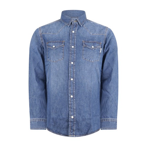 Roy Roger's - Camicia in jeans denim medio Martin man manica lunga con tasche