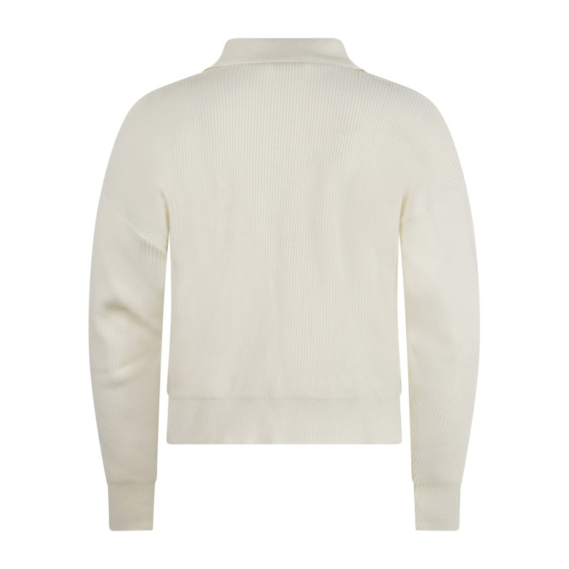 Marsem - Polo bianca manica lunga con lavorazione maglia inglese vestibilità