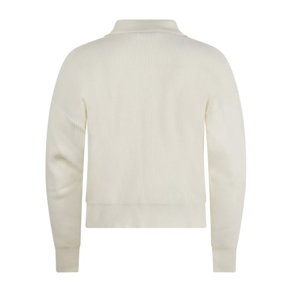 Marsem - Polo bianca manica lunga con lavorazione maglia inglese vestibilità