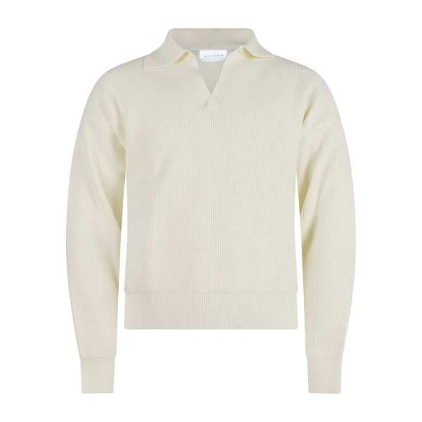 Marsem - Polo bianca manica lunga con lavorazione maglia inglese vestibilità