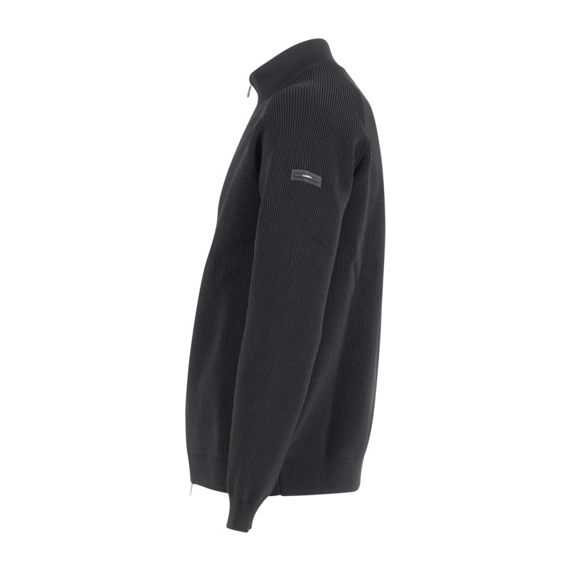 Unity - Maglione nero fullzip a doppio cursore a coste in tessuto tecnico per