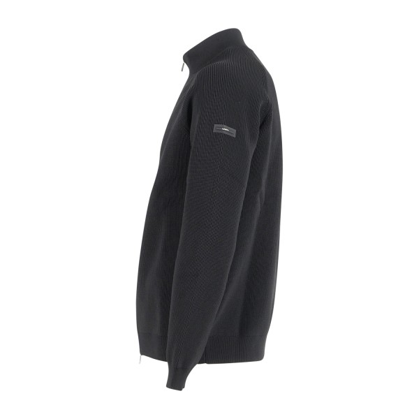 Unity - Maglione nero fullzip a doppio cursore a coste in tessuto tecnico per