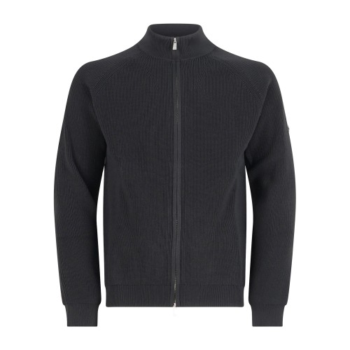 Unity - Maglione nero fullzip a doppio cursore a coste in tessuto tecnico per