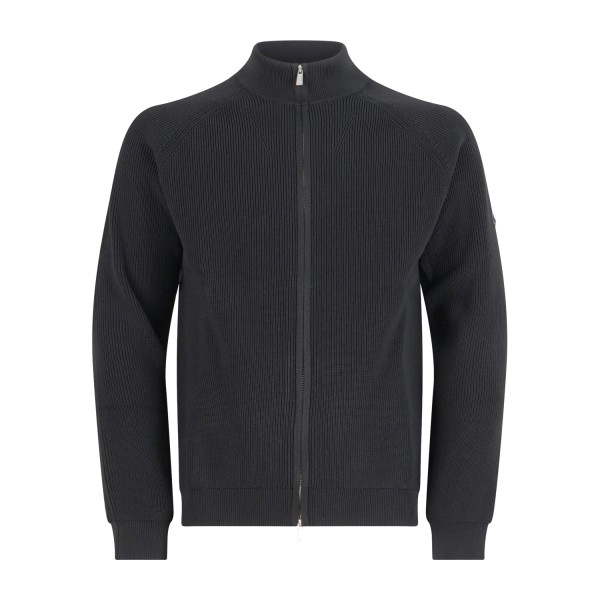 Unity - Maglione nero fullzip a doppio cursore a coste in tessuto tecnico per