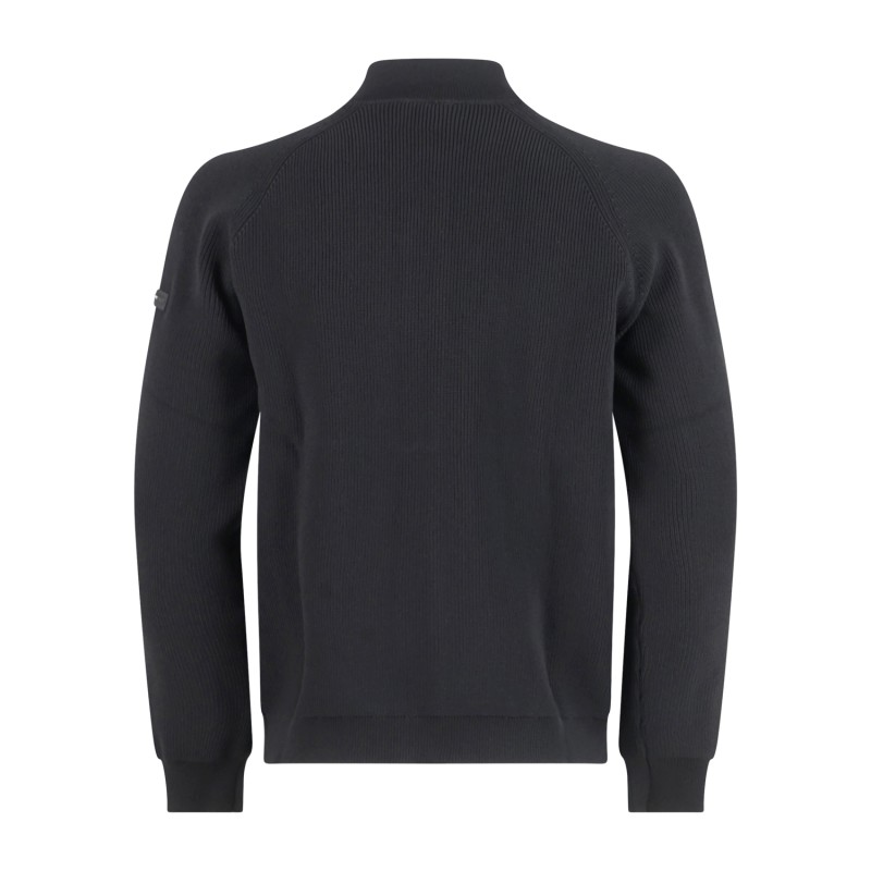 Unity - Maglione nero fullzip a doppio cursore a coste in tessuto tecnico per