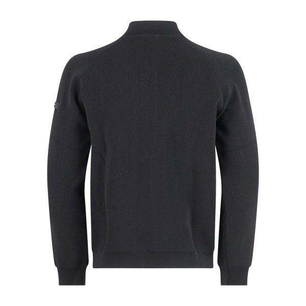 Unity - Maglione nero fullzip a doppio cursore a coste in tessuto tecnico per