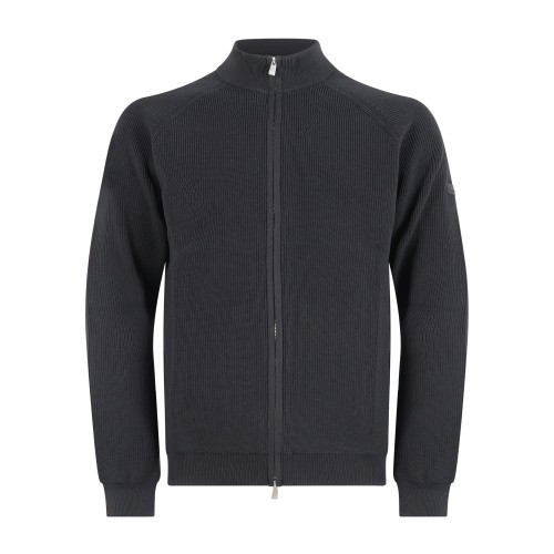 Unity - Maglione blu fullzip a doppio cursore a coste in tessuto tecnico per